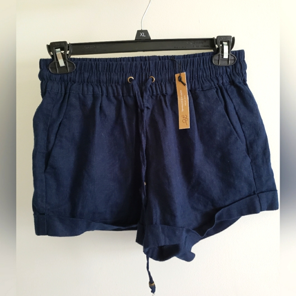 Love Tree Navy Blue Linen shorts